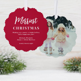 Merriest Christmas Red Photo Holiday Tree Decoration Card