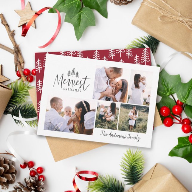 Merriest Christmas rustic multi photo Holiday Card (Creator Uploaded)