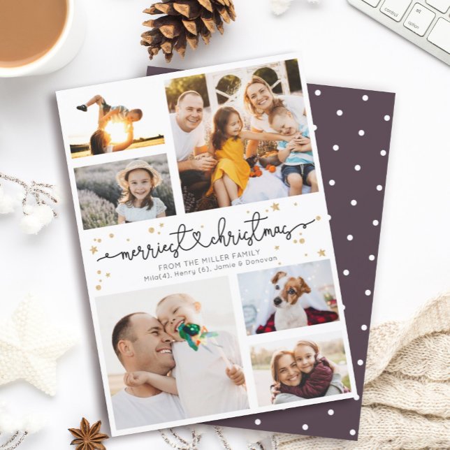 Merriest Christmas Script Photo Collage Modern Holiday Card (Creator Uploaded)
