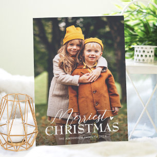 Merriest Christmas Script Simple Stylish 2 Photo Holiday Card