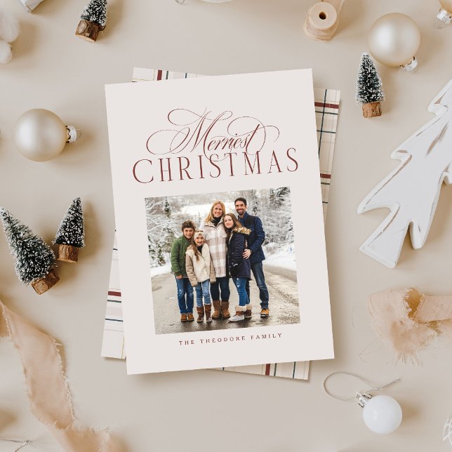 Merriest Christmas simple elegant neutral photo Holiday Card (Creator Uploaded)