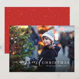 Merriest Christmas simple elegant one photo Holiday Card