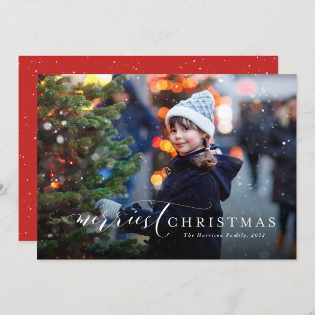 Merriest Christmas simple elegant one photo Holiday Card (Front/Back)