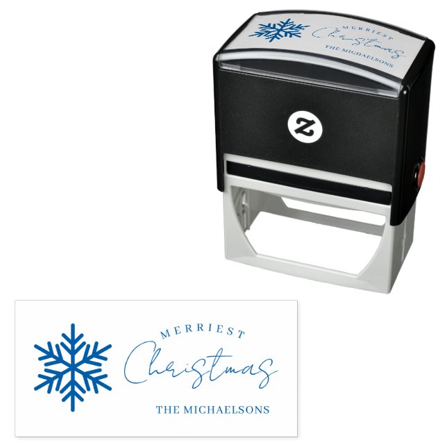 Merriest Christmas Snowflake Blue Self-inking Stamp (In Situ)