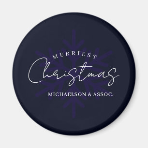 Merriest Christmas Snowflake Navy Blue Magnet