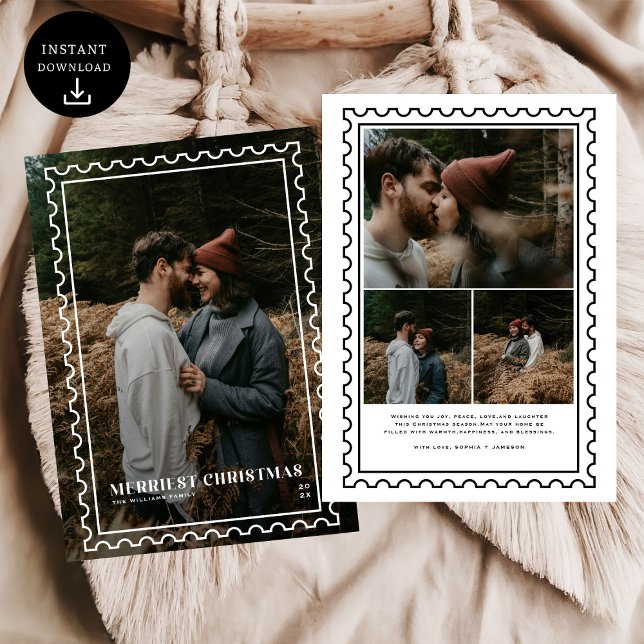  Merriest Christmas  Stamp family Photo Holiday Card (Creator Uploaded)