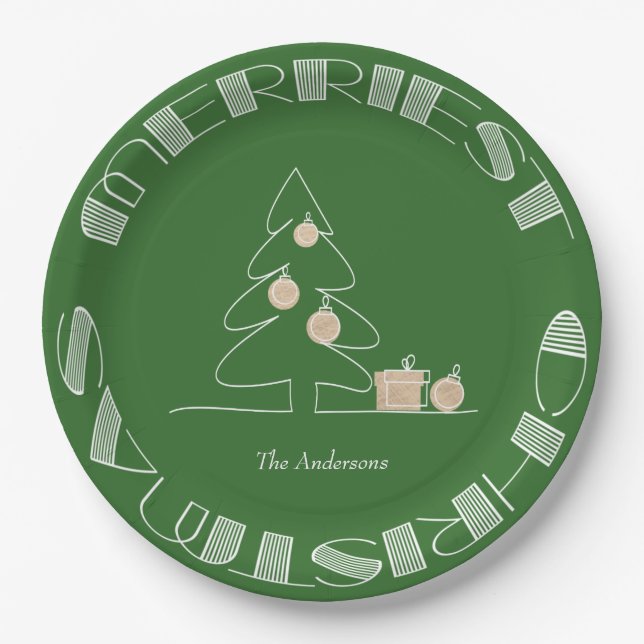Merriest Christmas Tree Green Paper Plate (Front)