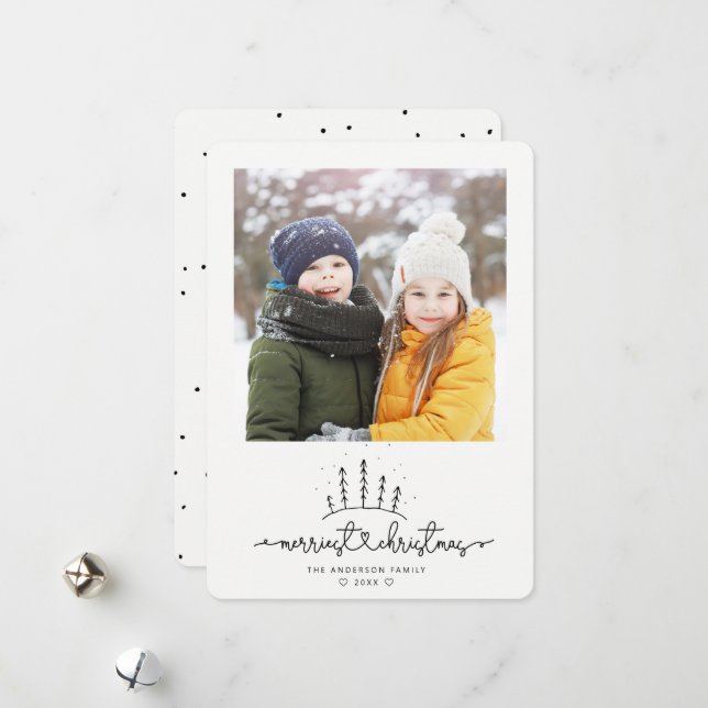 Merriest Christmas Tree Modern Minimal Photo Holiday Card (Front/Back In Situ)