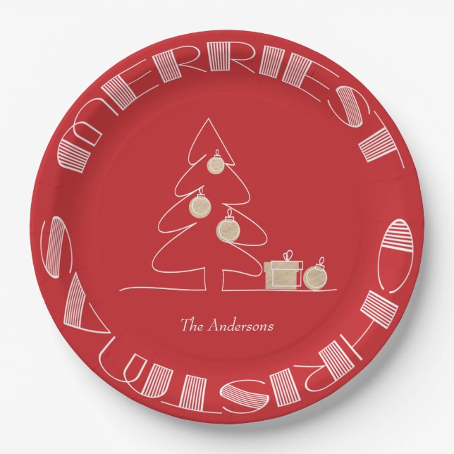 Merriest Christmas Tree Red Paper Plate (Front)