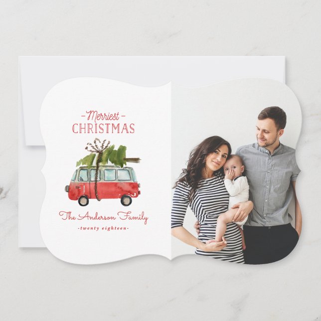 merriest christmas watercolor car holiday card (Front)