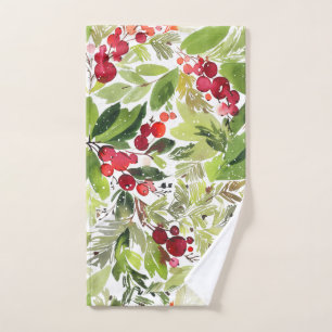 Merriest Christmas Watercolor Floral Hand Towel