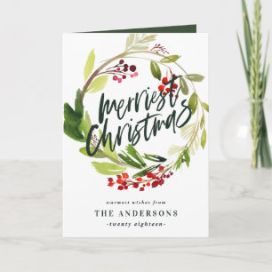 Merriest Christmas watercolor floral Holiday Card