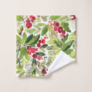 Merriest Christmas Watercolor winter berries Wash Cloth