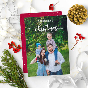 Merriest Christmas White Script Unique Photo Invitation