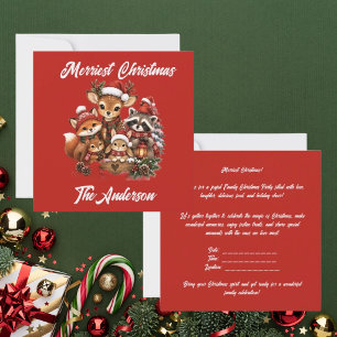 Merriest Christmas Woodland Creatures Family Party Invitation