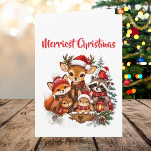 Merriest Christmas Woodland Creatures Family Photo Card