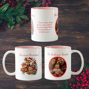 Merriest Christmas Woodland Creatures Family Photo Two-Tone Coffee Mug