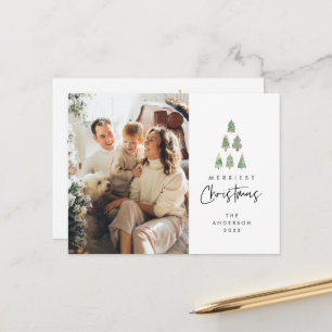 Merriest Christmas, Xmas Tree Family Photo Postcard