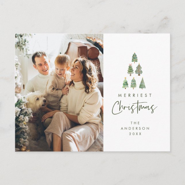 Merriest Christmas, Xmas Tree Family Photo Postcard (Front)