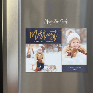 Merriest Faux Foil 2 Photo Magnetic Christmas Card
