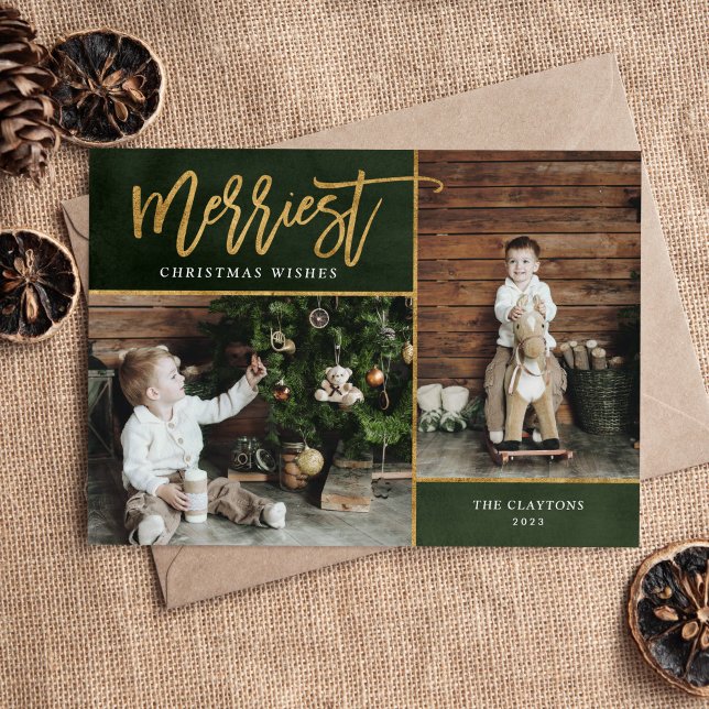 Merriest Faux Foil 2 Photo Magnetic Christmas Card (Creator Uploaded)