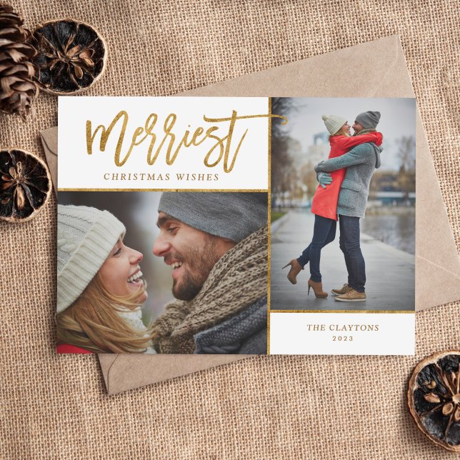 Merriest Faux Foil 2 Photo Magnetic Christmas Card (Creator Uploaded)