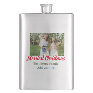 Merriest joyful christmas holiday add family name hip flask