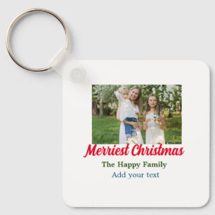 Merriest joyful christmas holiday add family name  key ring