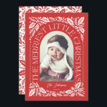 Merriest Little Christmas Berry Photo Arch Red Holiday Card<br><div class="desc">A unique and modern holiday card featuring an arch photo shape with modern styled typography that curves elegantly around your photo, and original hand-drawn winter foliage artwork. Easily personalise the front and back with your own text and photos using the template provided. To customise even further, click on the “Edit...</div>