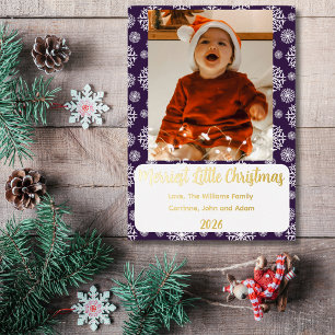 Merriest little christmas gold foil purple holiday card