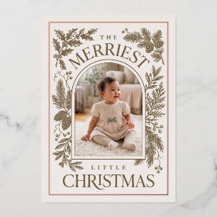 Merriest Little Christmas Vintage Botanical Brown Foil Holiday Card