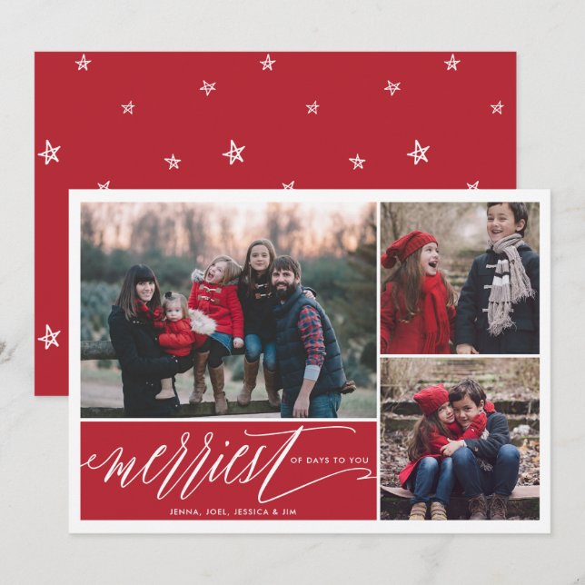 Merriest of Days Christmas Holiday 3 Photo Card (Front/Back)