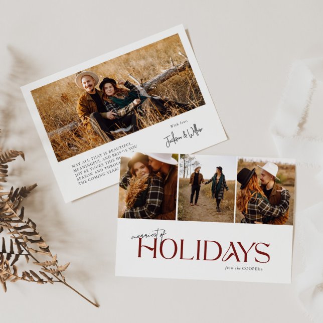 Merriest of Holidays Modern 3 Photo Collage Holiday Card (Creator Uploaded)