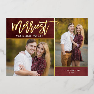 Merriest Real Gold Foil 2 Photo Christmas Foil Holiday Card