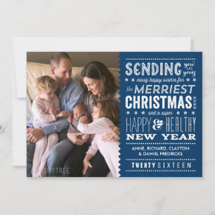 Merriest Type Christmas Photo Card in Navy Blue