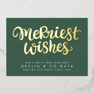 Merriest Wishes on Green Premium Gold Corporate Foil Holiday Card