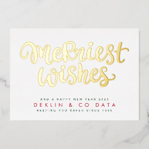 Merriest Wishes on White Premium Gold Corporate Foil Holiday Card