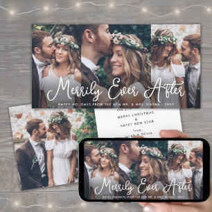 Merrily Ever After 4 Photo Newlyweds 1st Christmas Holiday Card