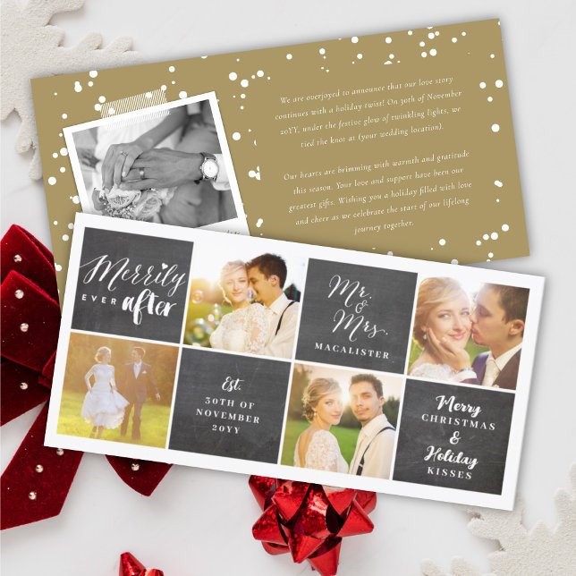 Merrily Ever After Chalkboard Blocks 4 Photo  Holiday Card (Creator Uploaded)