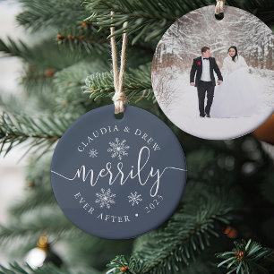 Merrily Ever After Double-Sided Newlywed Ceramic Ornament