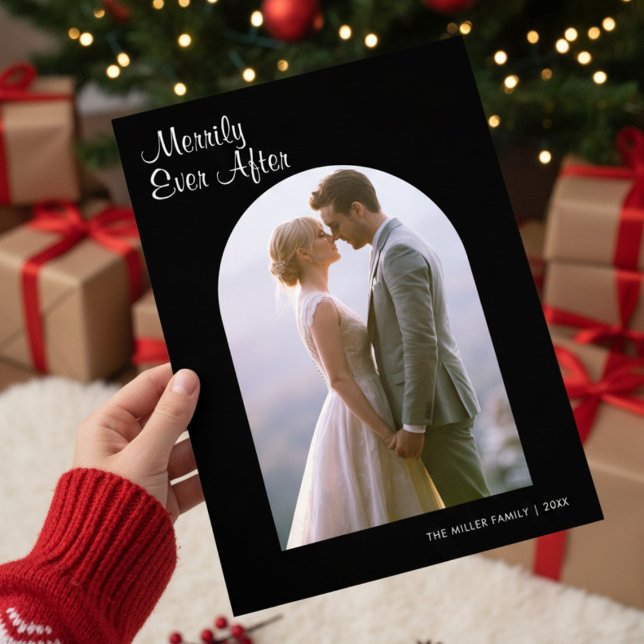 Merrily Ever After Elegant Holiday Couple Card (Creator Uploaded)