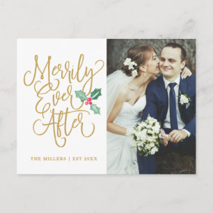 Merrily Ever After Holiday Photo Thank You Gold Postcard