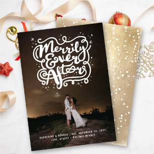 Merrily Ever After Knot & Sparkles Photo Wedding Holiday Card