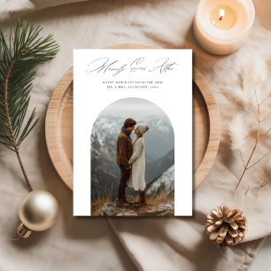 Merrily Ever After Newlywed Arch Photo Christmas Holiday Card
