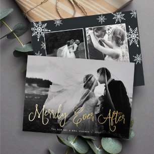 Merrily Ever After Newlywed Photo Foil Holiday Card