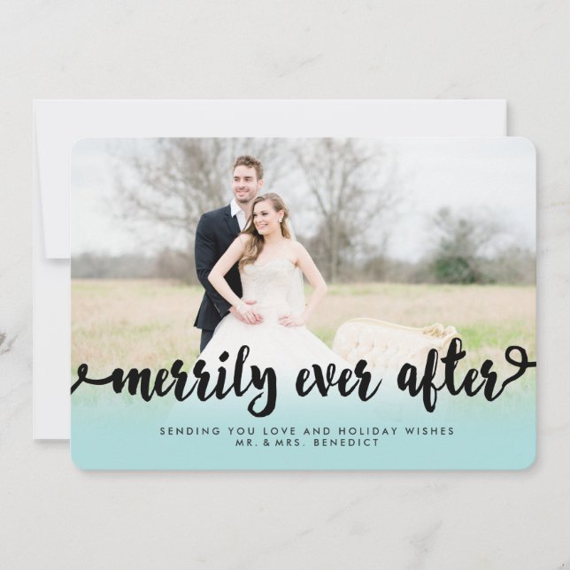 Merrily Ever After Ombre Holiday Photo Card (Front)