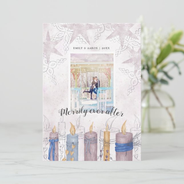 Merrily Ever After Pastel Holiday Photo Card (Standing Front)
