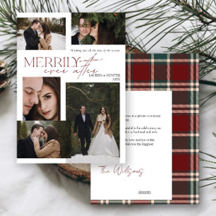 Merrily Ever After Red Green Tartan Plaid Newlywed Holiday Card