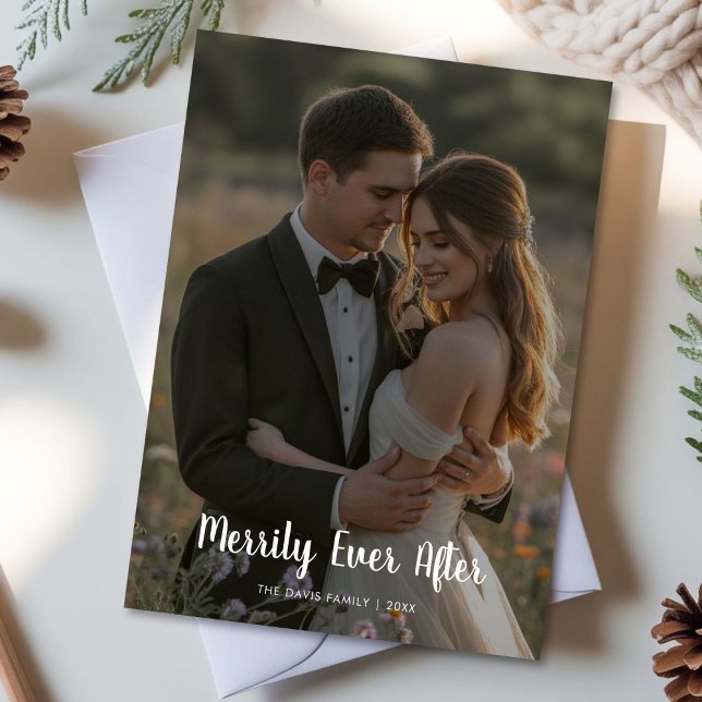 Merrily Ever After Romantic Holiday Couple Card (Creator Uploaded)