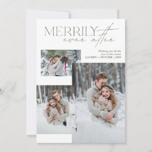 Merrily Ever After Sage Gingham Newlywed Holiday Card